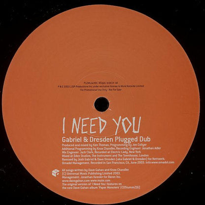 Dave Gahan : I Need You (12", Single, Promo)