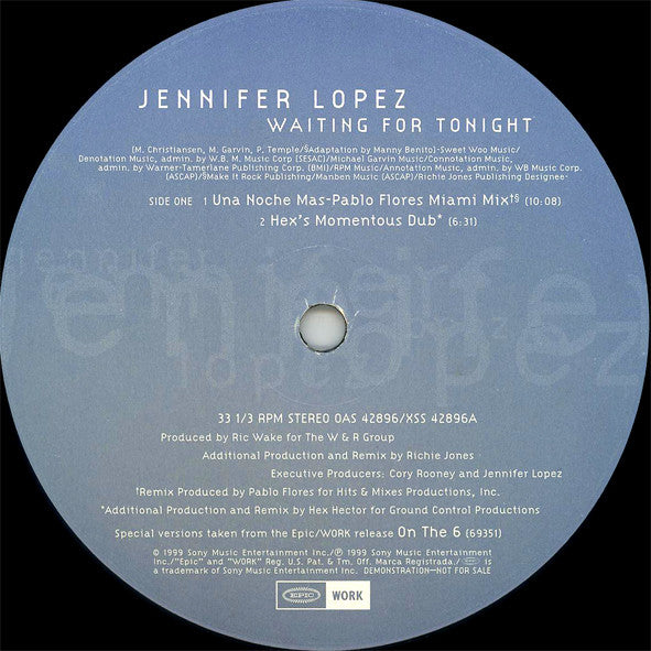 Jennifer Lopez : Waiting For Tonight (Promo #2) (12", Single, Promo)