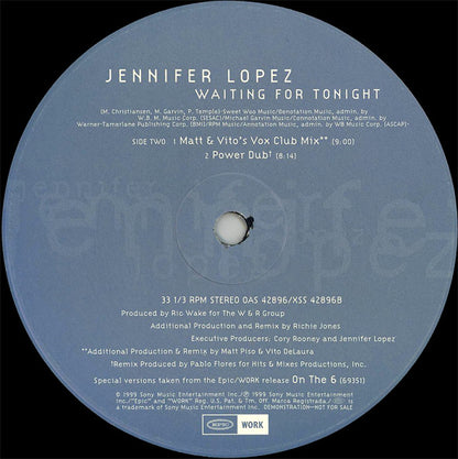 Jennifer Lopez : Waiting For Tonight (Promo #2) (12", Single, Promo)