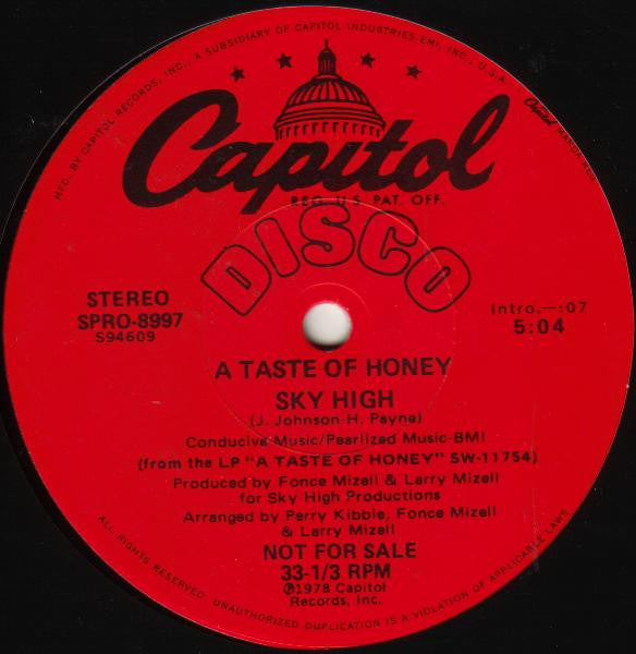 A Taste Of Honey : Disco Dancin' / Sky High (12", Promo)
