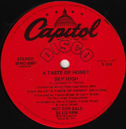 A Taste Of Honey : Disco Dancin' / Sky High (12", Promo)