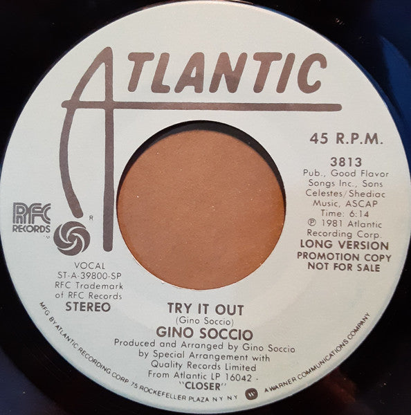 Gino Soccio : Try It Out (7", Single, Promo, SP)