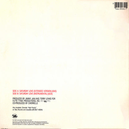 Cherrelle With Alexander O'Neal : Saturday Love (12" Extended Dance Version) (12", Pic)