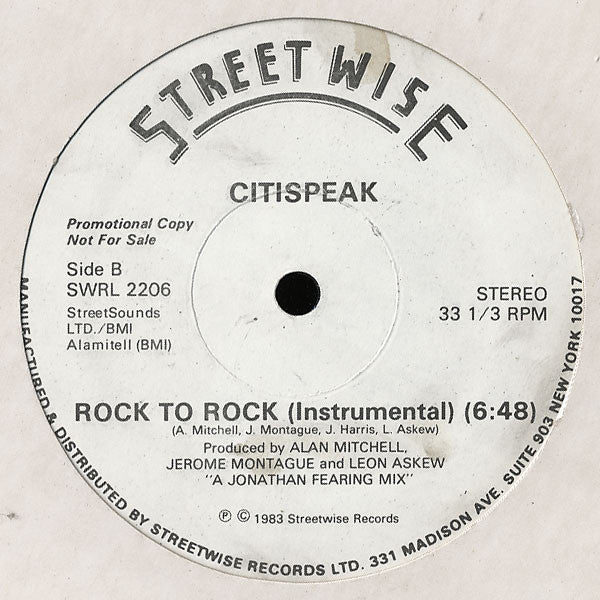 Citispeak : Rock To Rock (12", Promo)
