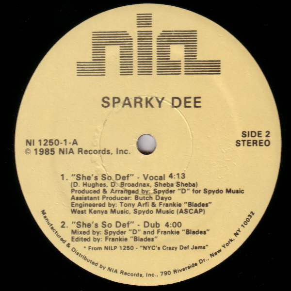 Sparky D Featuring Red Alert : She's So Def / He's My DJ (12")