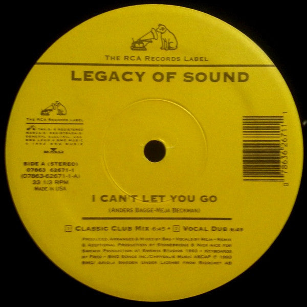 Legacy Of Sound : I Can't Let You Go (12")