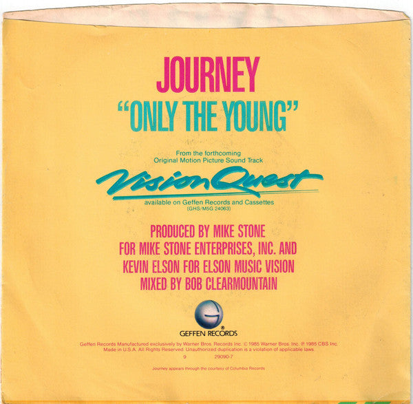 Journey : Only The Young (7", Single, Spe)