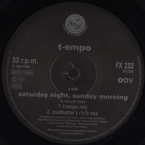 T-Empo : Saturday Night, Sunday Morning (12", Single)