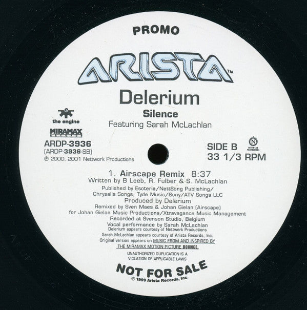 Delerium Featuring Sarah McLachlan : Silence (12", Promo)