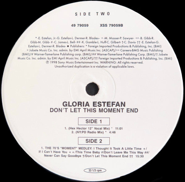Gloria!* : Don't Let This Moment End (12", Single, Par)
