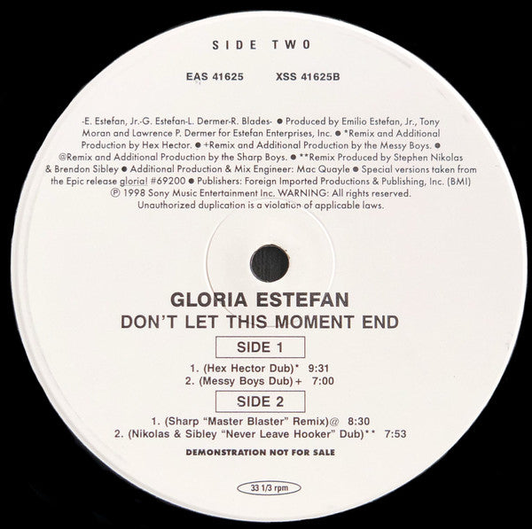 Gloria Estefan : Don't Let This Moment End (12", Single, Promo, #3-)