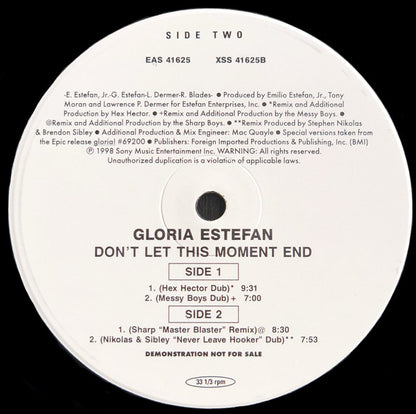 Gloria Estefan : Don't Let This Moment End (12", Single, Promo, #3-)