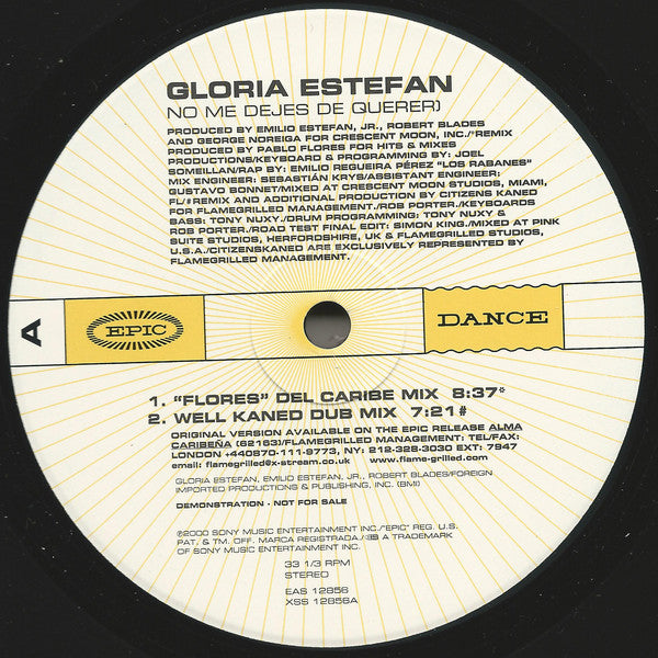 Gloria Estefan : No Me Dejes De Querer (12", Single, Promo)