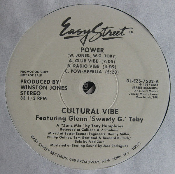 Cultural Vibe Featuring Glenn "Sweety G" Toby : Power (12", Promo)