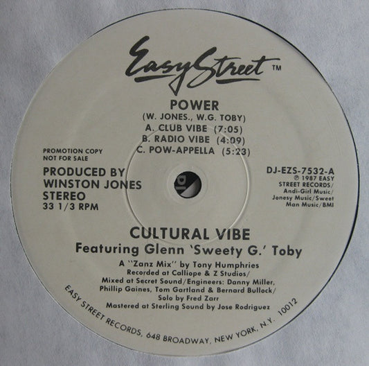 Cultural Vibe Featuring Glenn "Sweety G" Toby : Power (12", Promo)