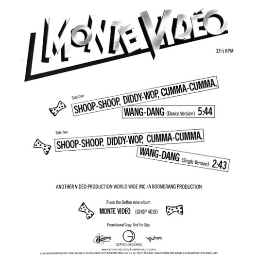 Monte Video & The Cassettes : Shoop-Shoop, Diddy-Wop, Cumma-Cumma, Wang-Dang (12", Promo)