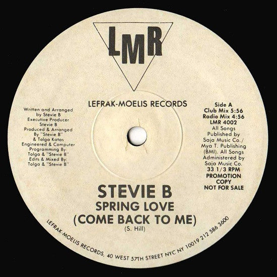 Stevie B : Spring Love (Come Back To Me) (12", Promo)