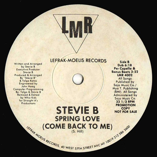 Stevie B : Spring Love (Come Back To Me) (12", Promo)