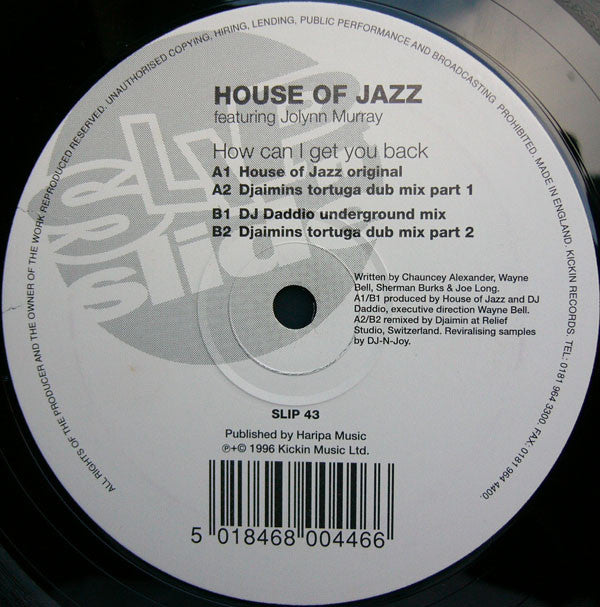 House Of Jazz Featuring Jolynn Murray : How Can I Get You Back (2x12")