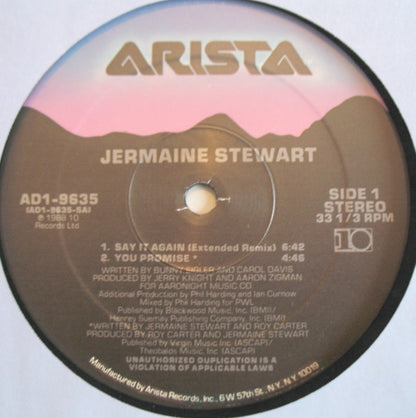 Jermaine Stewart : Say It Again / You Promise (12")