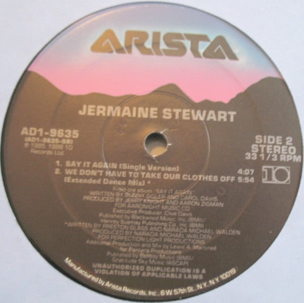 Jermaine Stewart : Say It Again / You Promise (12")