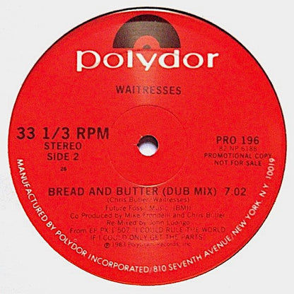 The Waitresses : Bread And Butter (12", Promo)