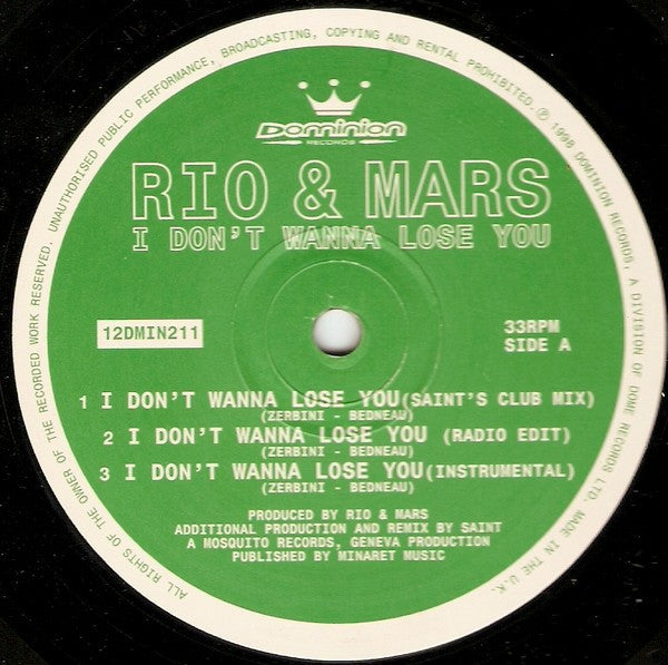 Rio & Mars : I Don't Wanna Lose You (12")