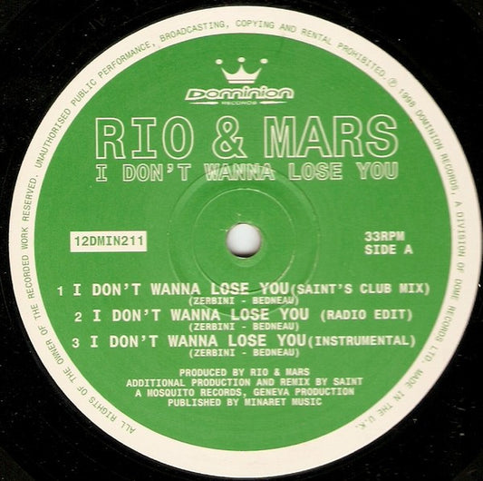 Rio & Mars : I Don't Wanna Lose You (12")