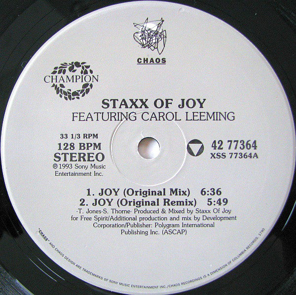 Staxx Featuring Carol Leeming : Joy (12")