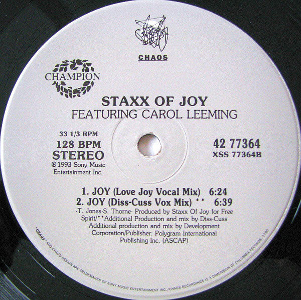 Staxx Featuring Carol Leeming : Joy (12")