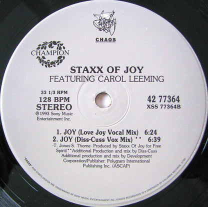 Staxx Featuring Carol Leeming : Joy (12")