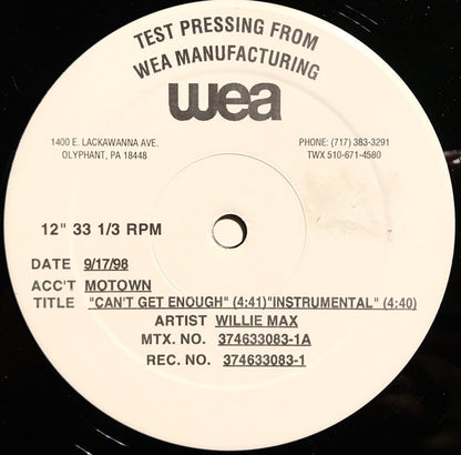 Willie Max : Can't Get Enough (12", TP)