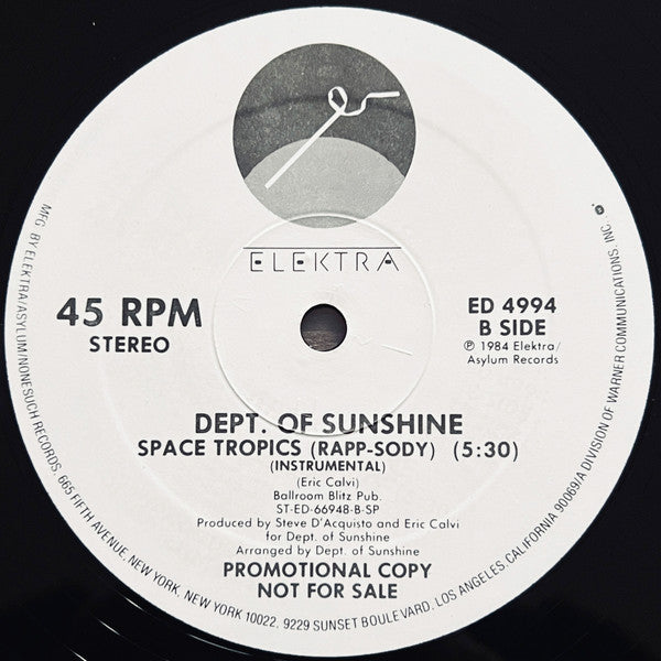 Dept. Of Sunshine : Rude Boys / Space Tropics (Rapp-sody) (12", Promo)