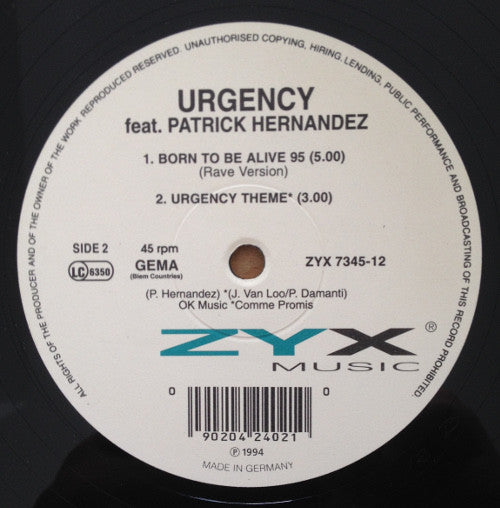 Urgency : Born To Be Alive 95 (12")