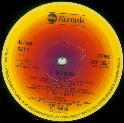 Joe Walsh : Four Tracks From Joe Walsh (12", EP, Comp)