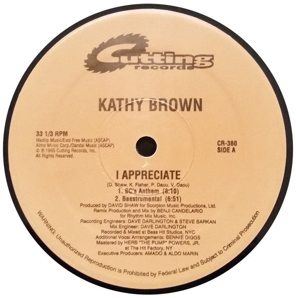 Kathy Brown : I Appreciate (12")