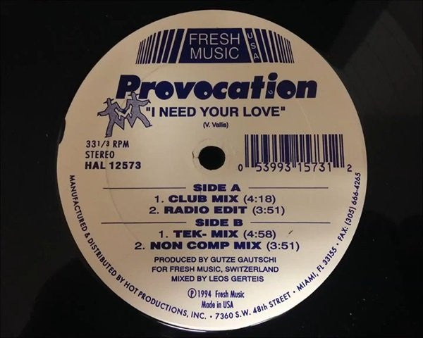 Provocation : I Need Your Love (12")
