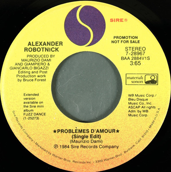 Alexander Robotnick : Problèmes D'Amour (7", Single, Promo, Spe)