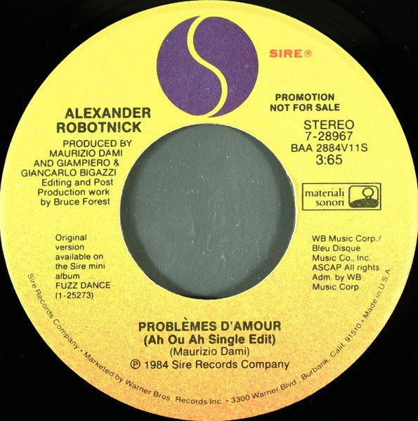 Alexander Robotnick : Problèmes D'Amour (7", Single, Promo, Spe)