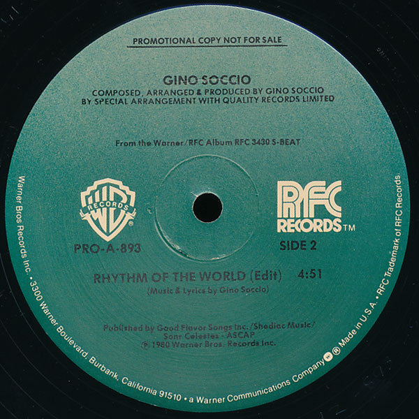 Gino Soccio : Heartbreaker / Rhythm Of The World  (12", Promo)