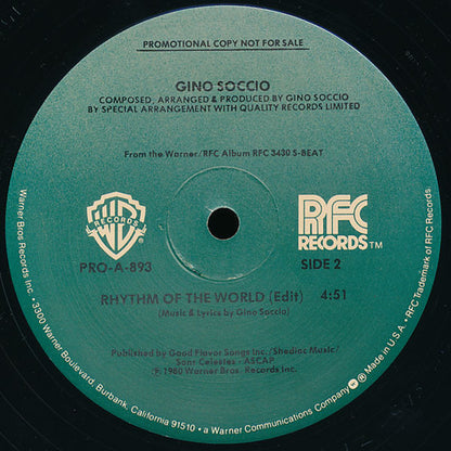 Gino Soccio : Heartbreaker / Rhythm Of The World  (12", Promo)