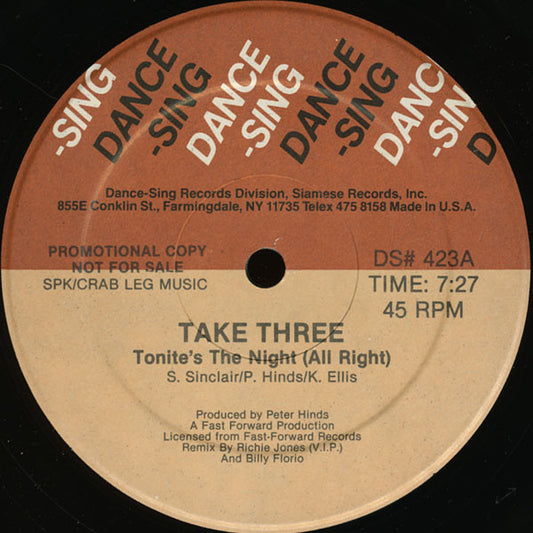 Take Three : Tonite's The Night (All Right) (12", Promo)