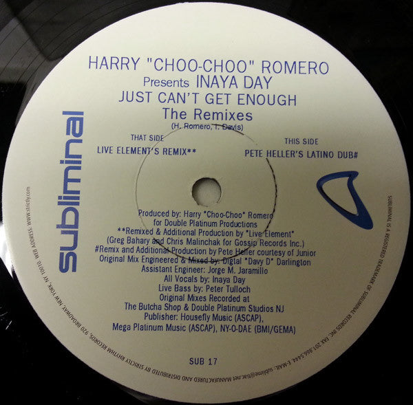 Harry "Choo-Choo" Romero* Presents Inaya Day : Just Can't Get Enough (The Remixes) (2x12")