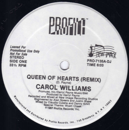 Carol Williams : Queen Of Hearts (12", Single, Promo)