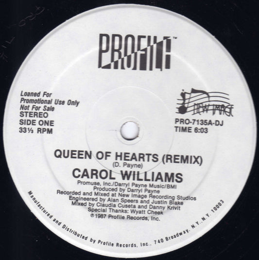 Carol Williams : Queen Of Hearts (12", Single, Promo)