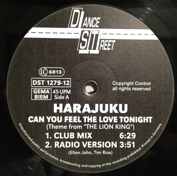 Harajuku : Can You Feel The Love Tonight (12")
