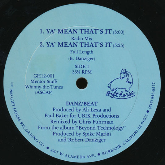 Danz/Beat : Ya' Mean That's It (12")