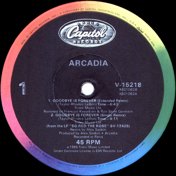 Arcadia (3) : Goodbye Is Forever (12", Single)