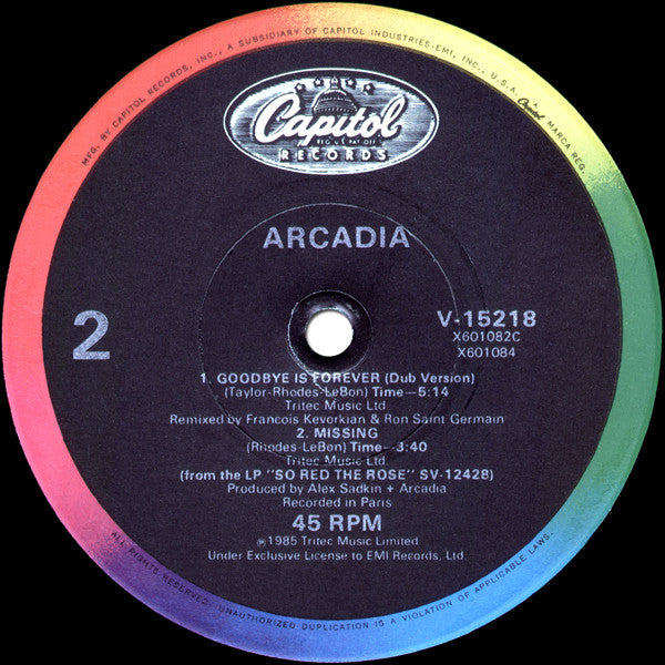 Arcadia (3) : Goodbye Is Forever (12", Single)