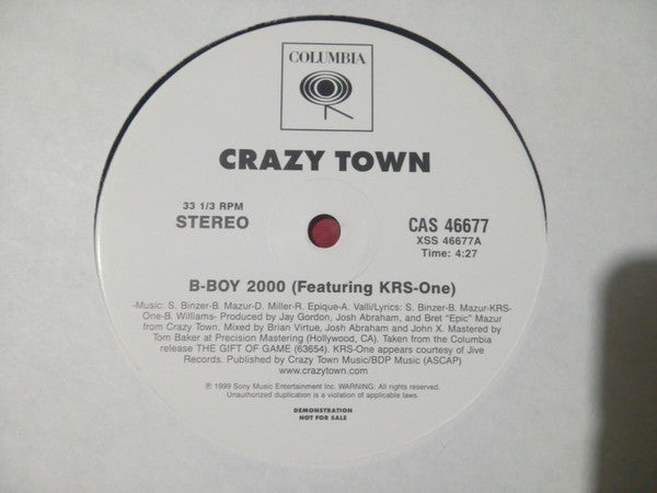 Crazy Town : B-Boy 2000 / Players (Only Love You When They're Playing) (12", Promo)